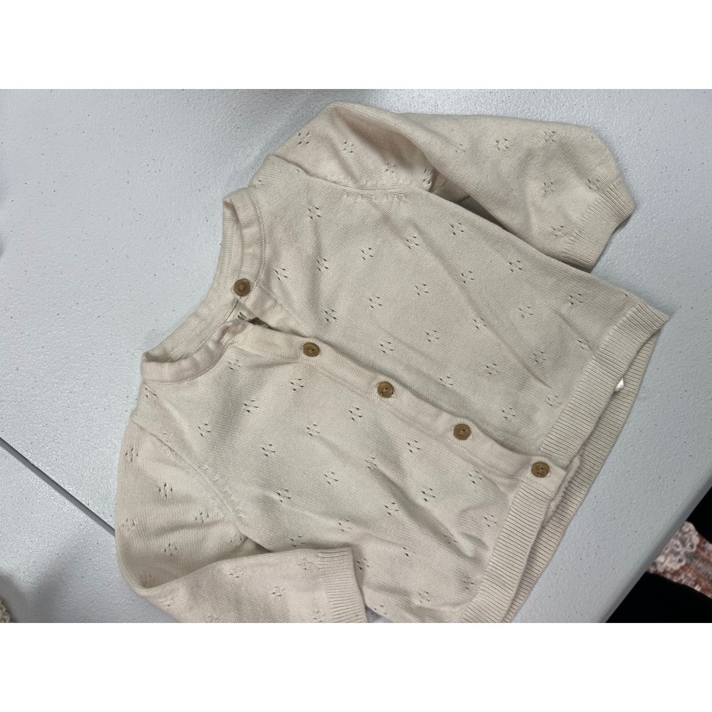 H&M Baby Girls Cream Eyelet Knit Button Front Cardigan‎ Sweater 4-6M
